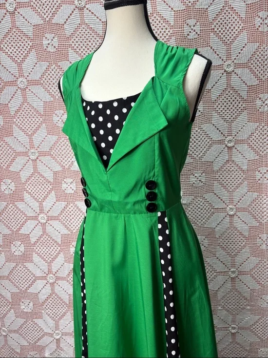 Green & Polka Dot Fit & Flare Dress Sz Sm - Picture 10 of 10